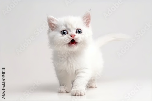 cute fluffy white kitten on white background © Kateryna