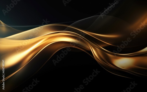 Black and Gold Wavy Fluid Background with Abstract Golden Wave Lines