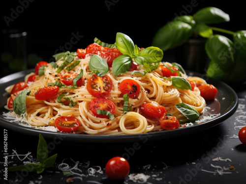 Italian pasta with tomatoes and basil