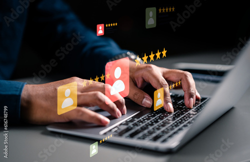 feedback, quality, rating, review, survey, business, experience, user, opinion, technology. typing keyboard to check customer feedback and review. user experience is important for moving forward.