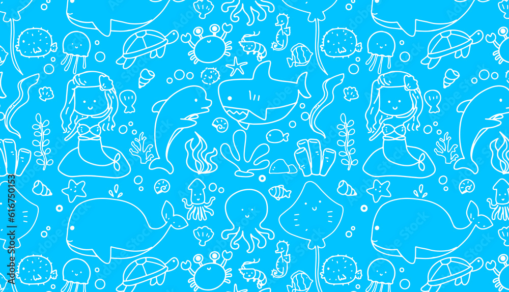 Obraz premium seamless pattern outline sea objects.