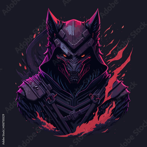 red evil wolf ninja Head vector illustration for t shirt design, banner, poster, sticker