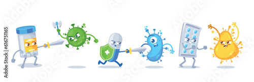 Antiviral Medicine Characters Combat Viral Infections, Inhibiting The Replication And Spread Of Viruses Within The Body