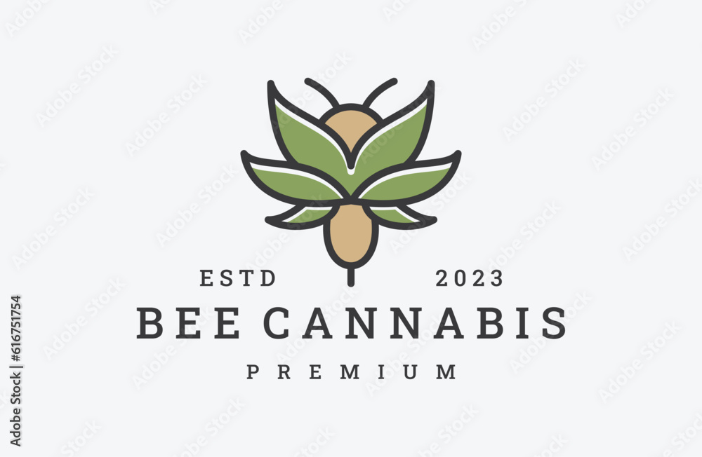 bee cannabis logo template vector illustration design