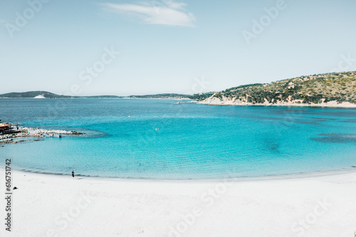Beautiful Beach Punta Molentis Sardegna. Sunshine at Punta Molentis Italy Drone 2