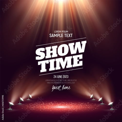 Spotlights. Scene for presentation illuminated by spotlights. Vector illustration.