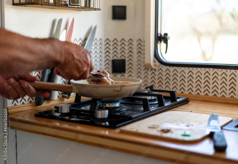 custom made wallpaper toronto digitalolder man cooking in his motorhome,Leisurely Gastronomy: Unwinding with Flavorful Culinary Creations