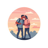 Abstract Happy LGBTQ+ black men couple enjoying freedom and love each other, Vector illustration.