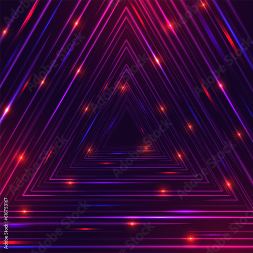 Triangle portal with light effects. Neon tunnel. Abstract technology background. Vector illustration.