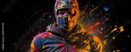 Paintball covered person portrait. 