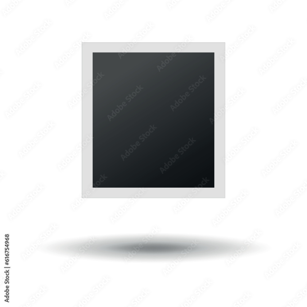 Blank photo with shadow. Photo frame. Vector on gray background