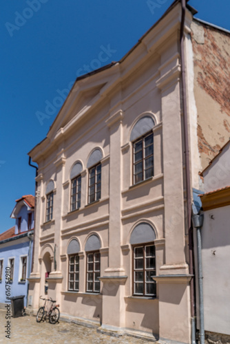 Classicist facade former synagogue building in Slavonice Czech Republic