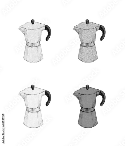 A set of 4 espresso percolator drawings, isolated on a white background. photo