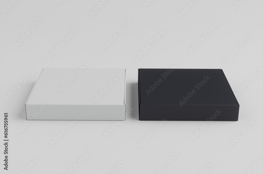 Two Boxes,White and Black Color Cardboard Box Mockup 3D Illustration