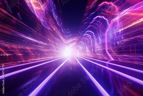 abstract futuristic background portal tunnel with pink blue glowing neon moving high speed wave lines and bokeh lights. Data transfer concept Fantastic wallpaper
