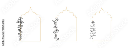 Set of islamic floral frames, doors, windows, arches. Elegant vector illustration for design invitation cards, flyers, covers.