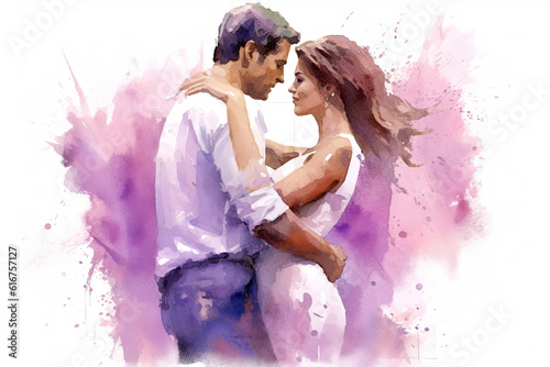 Watercolor illustration Couple in love  Man and woman embracing each other affectionately