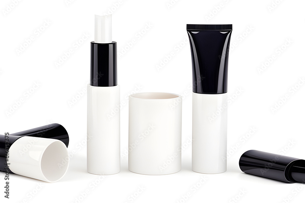 Jars and tubes of cosmetics, clean design for advertising, light background for cutting out objects without inscriptions and any text Jars and tubes of cosmetics, clean design for advertising, light background for cutting out objects without inscriptions and any text