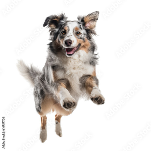 Fototapeta A happy and smiling jumping dog in the air on a transparent background