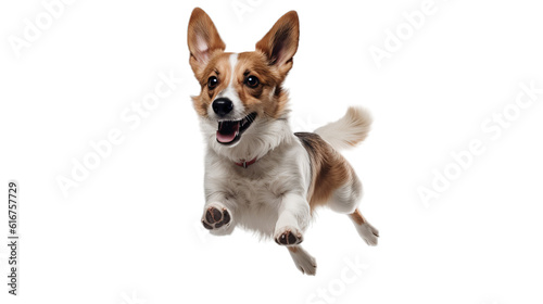 Fotografie, Tablou A happy jumping dog in the air on a transparent background