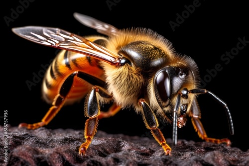 Honey bee macro view. Generative AI © Ivan