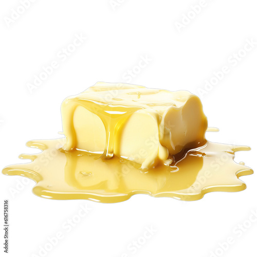 Delicious melting creamy butter isolated on a transparent background