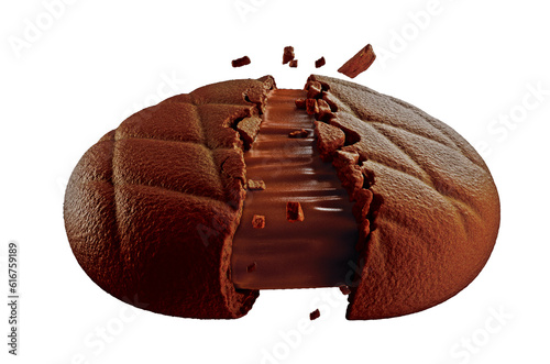 Fototapeta Naklejka Na Ścianę i Meble -  Delicious chocolate cream filled chocolate cookies. isolated white background. 3d illustration. Isolated on background.