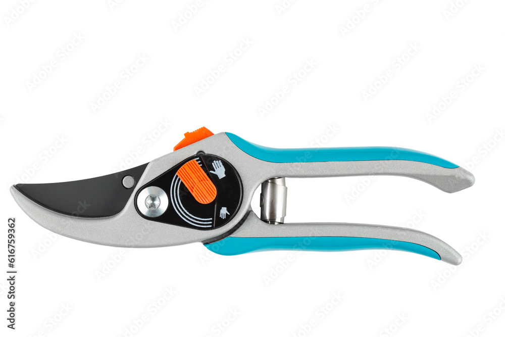 Garden secateurs. Pruning shears for cutting branches isolated on white background. Garden tool. File contains clipping path. Garden secateurs. Pruning shears for cutting branches isolated on white background. Garden tool. File contains clipping path.