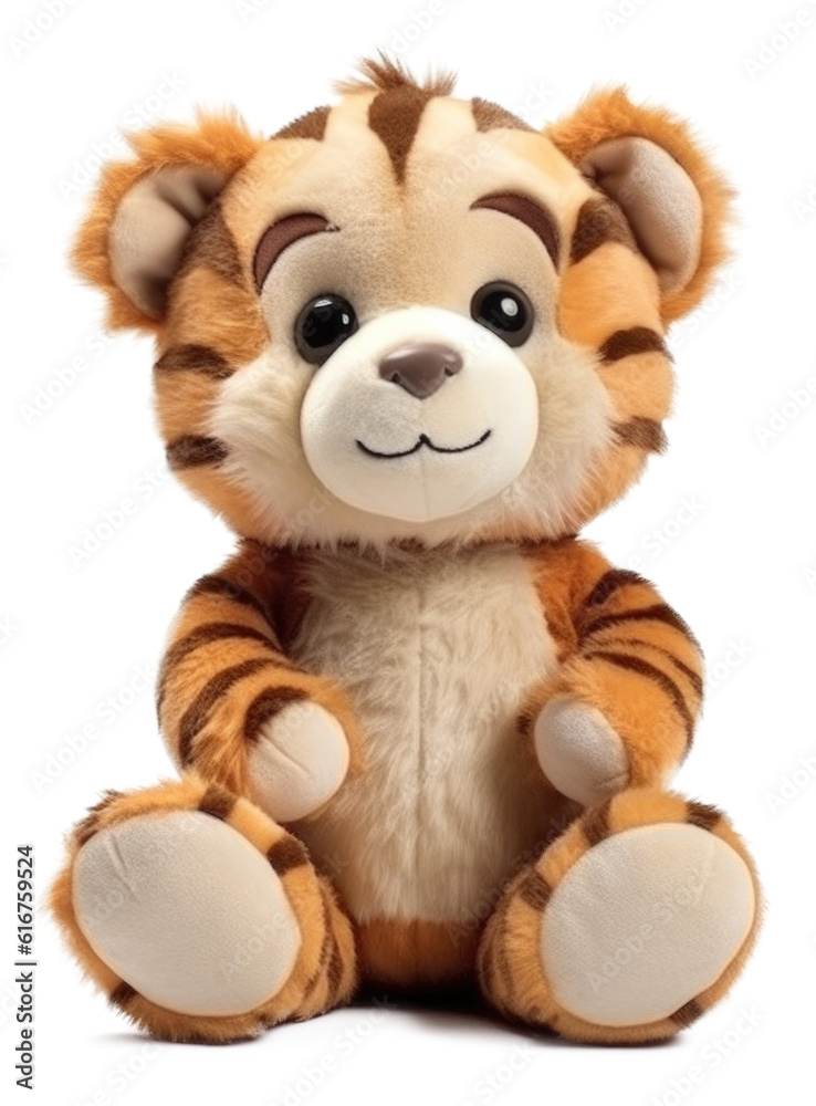 Cute Tiger Stuffed Toy Isolated on Transparent Background - Generative AI
