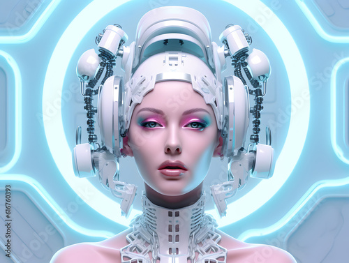 Futuristic female robot with artificial intelligence. AI generated