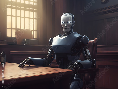 AI robot lawyer in the future. Legal assistance with automation. AI generated