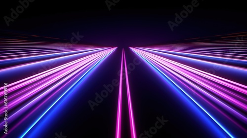 Neon laser rays glowing line speed motion abstract colored light streaks on perspective road speed motion acceleration futuristic illustration background Generative AI