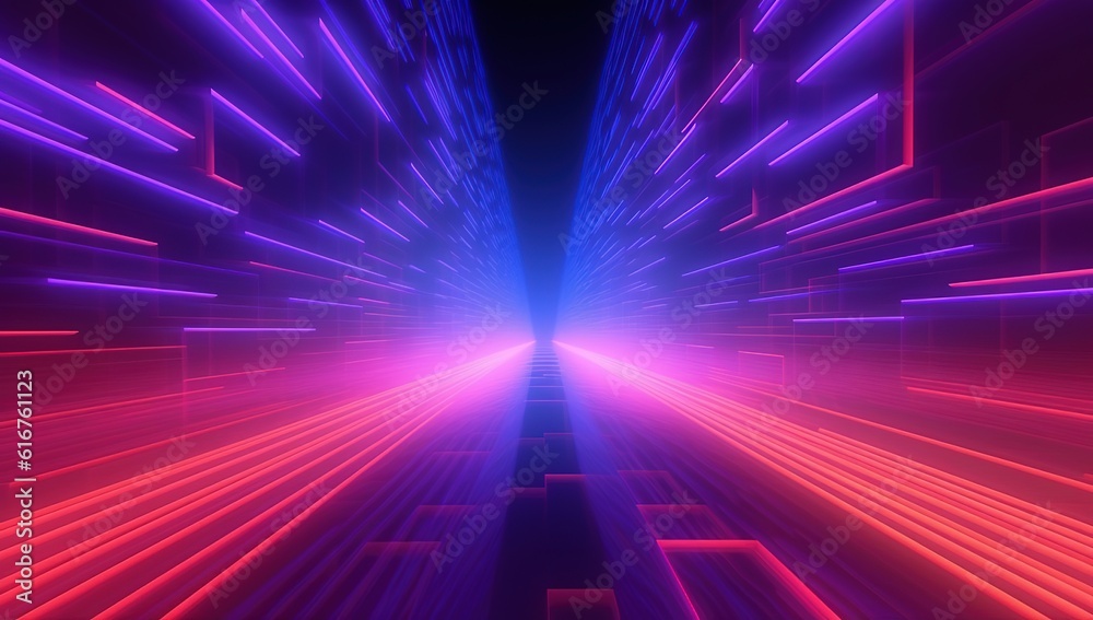 Glowing lines pink and blue neon colorful rays perspective dynamic motion futuristic background high speed light trails design poster illustration Generative AI Glowing lines pink and blue neon colorful rays perspective dynamic motion futuristic background high speed light trails design poster illustration Generative AI