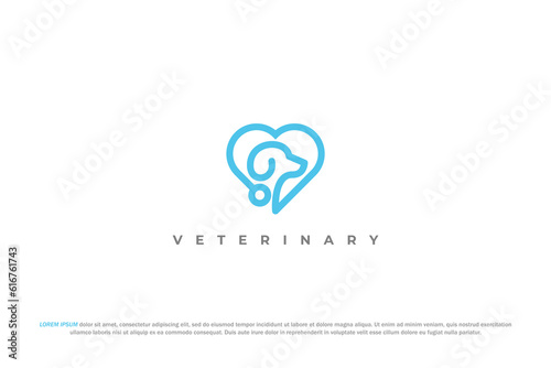 logo blue heart shape dog line art stetoskop pet veterinary medical