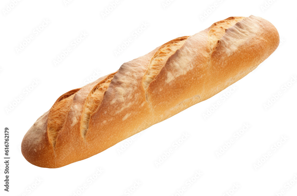 Freshly baked baguette - long French bread, isolated on transparent background, Generative AI Freshly baked baguette - long French bread, isolated on transparent background, Generative AI