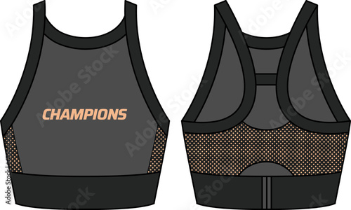 Women Sports bra support top active sports Jersey design flat sketch fashion Illustration suitable for girls and Ladies, Vest for Swim, yoga, gym, running and sports activity