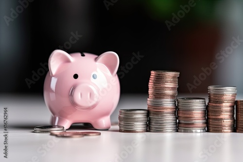 Financial Concepts: Banking, Savings, and Investment with Pink Piggy Bank on Table