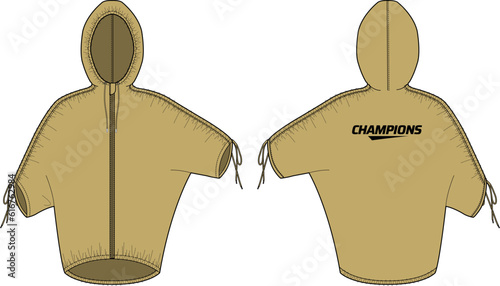 Women shell Hoodie jacket parka design flat sketch Illustration , sweatshirt Hooded jacket with front and back view, winter jacket for girl and women for winter.