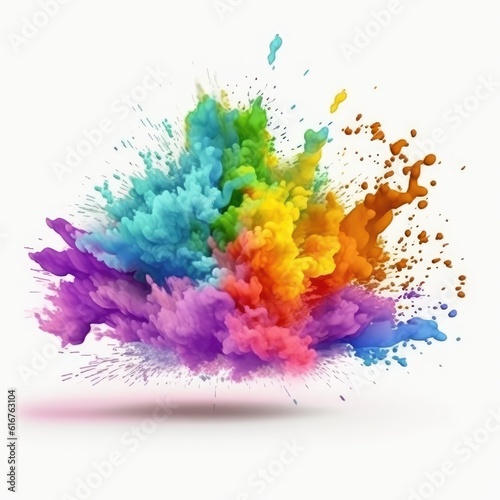 There is space for text in a multicolored powder explosion. (Illustration, Generative AI)