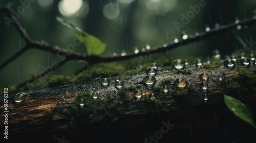 Raindrops on Log in Forest - Generative AI