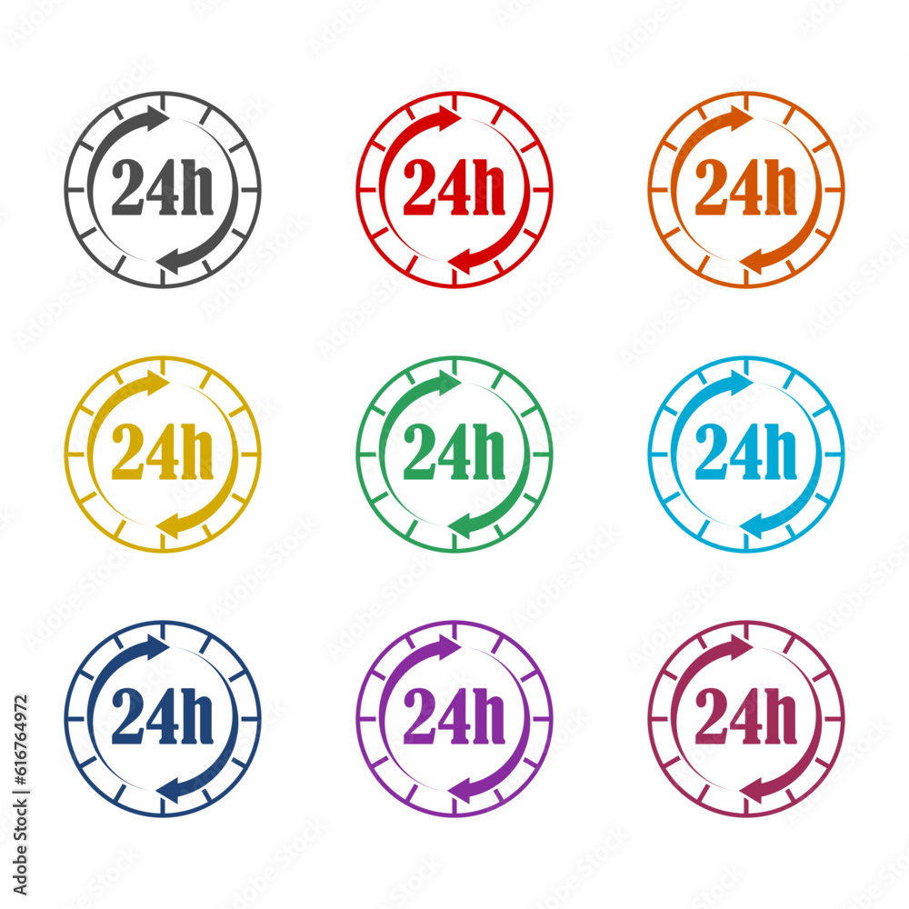 Open 24 hours arrow icon symbol icon isolated on white background. Set icons colorful Open 24 hours arrow icon symbol icon isolated on white background. Set icons colorful