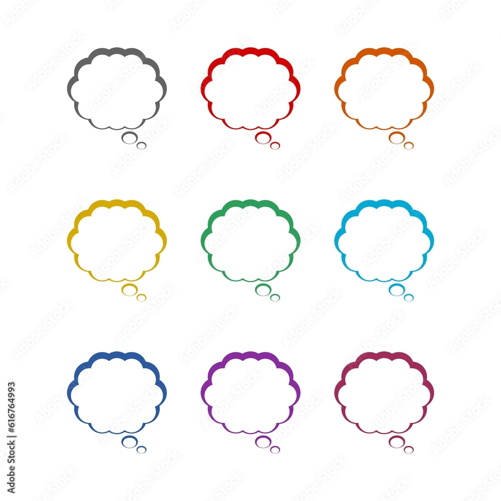 Thought cloud icon isolated on white background. Set icons colorful Thought cloud icon isolated on white background. Set icons colorful