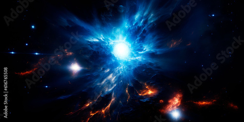 young, hot blue star, its powerful solar winds shaping the surrounding cosmic dust and gas