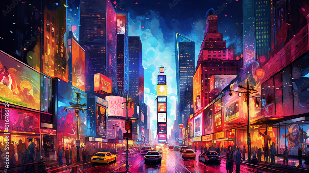 Obraz premium Futuristic cityscape with road and cars on foreground. AI Generative