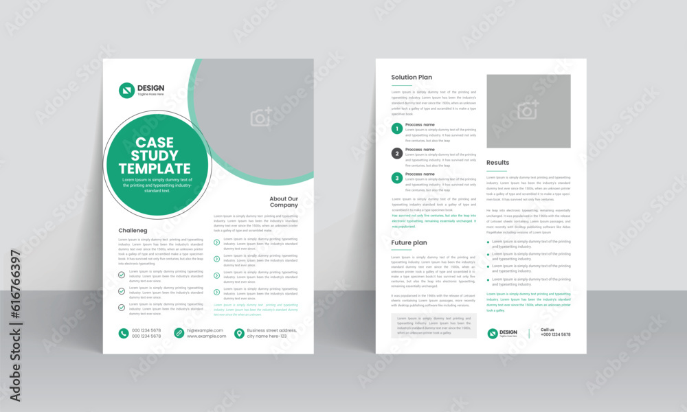 Case study template. Business case study booklet with creative layout. Double side flyer design Case study template. Business case study booklet with creative layout. Double side flyer design