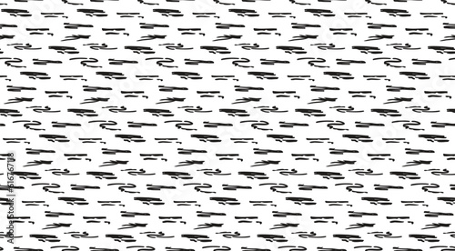 Wavy doodle seamless pattern. Bold ink lines ornament. Hand drawn black rough brush drawing. Smears scribbles grunge style wrapping paper. Vintage textiles fabric 1960 s Vector illustrations