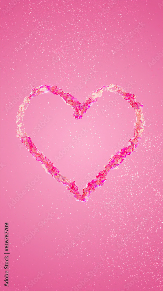 A Mesmerizing Pink Liquid Heart Swirling on a Pink Background with Particles, Evoking a Captivating Sense of Romanticism