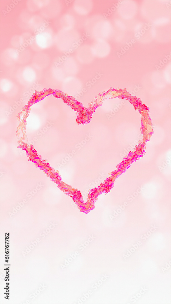 A Mesmerizing Pink Liquid Heart Swirling on a Pink Background with Bokeh, Evoking a Captivating Sense of Romanticism