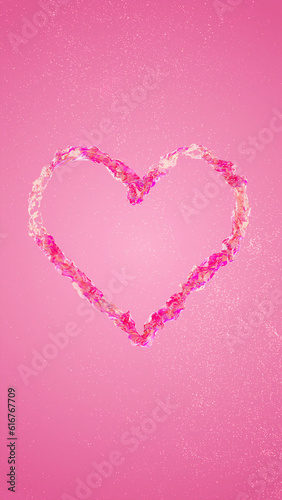 A Mesmerizing Pink Liquid Heart Swirling on a Pink Background with Particles, Evoking a Captivating Sense of Romanticism
