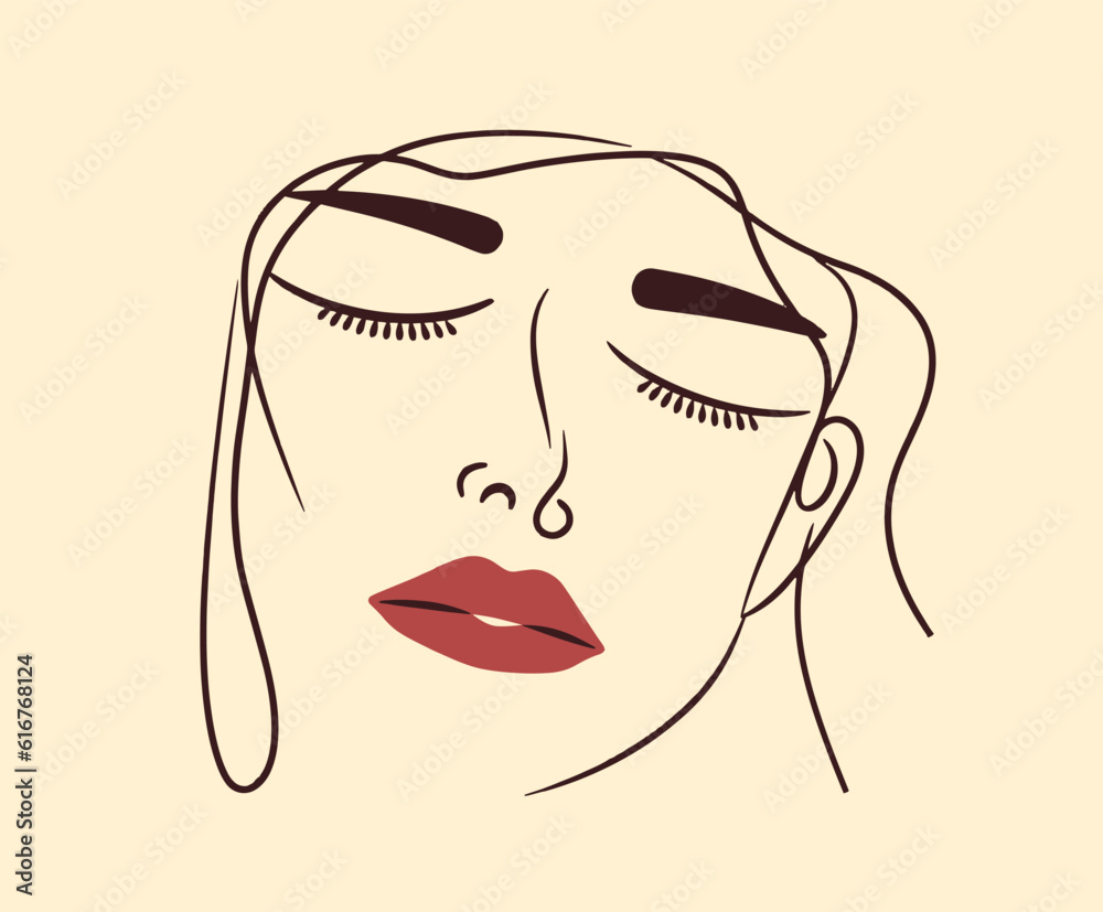 A Line Drawing of Woman's Face in the Style of Minimalist Luxury wall Hanging